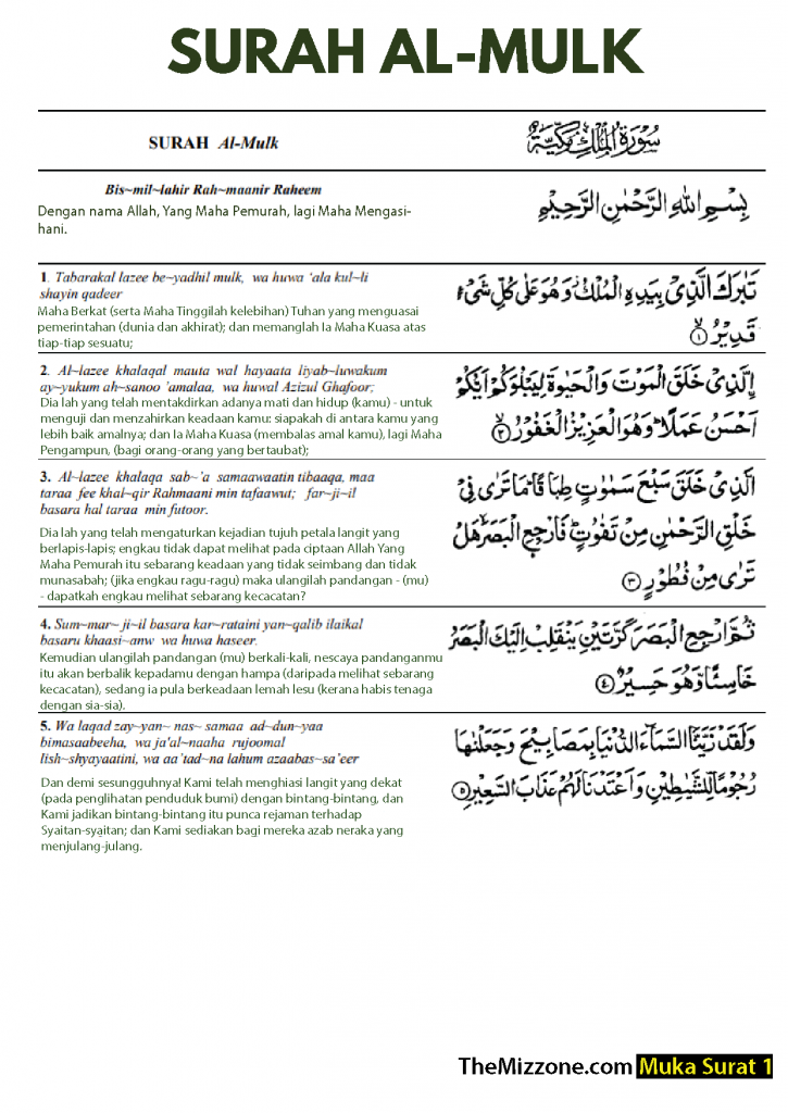 Surah Al Mulk Rumi Dan Jawi Surah Al Mulk Rumi Versi Pdf Terjemahan