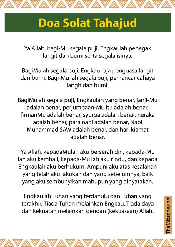 Doa, Niat Dan Cara Solat Tahajud Ringkas - Rumi - The Mizzone